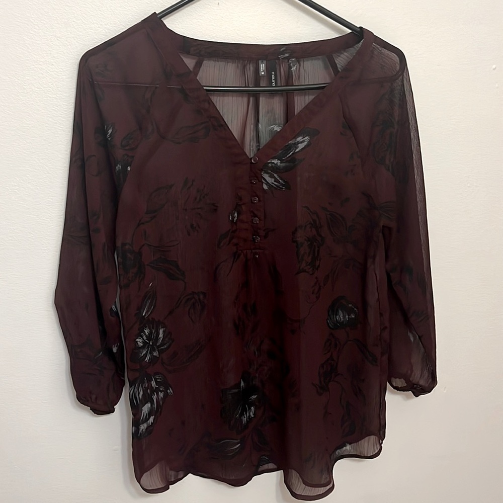 Sheer Maroon And Black Flower Blouse By Maurices *EUC*